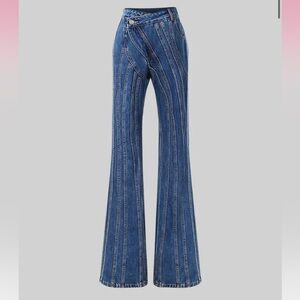 Sierra Darien Wide Leg Jeans With Stitched Design Blue Size Small